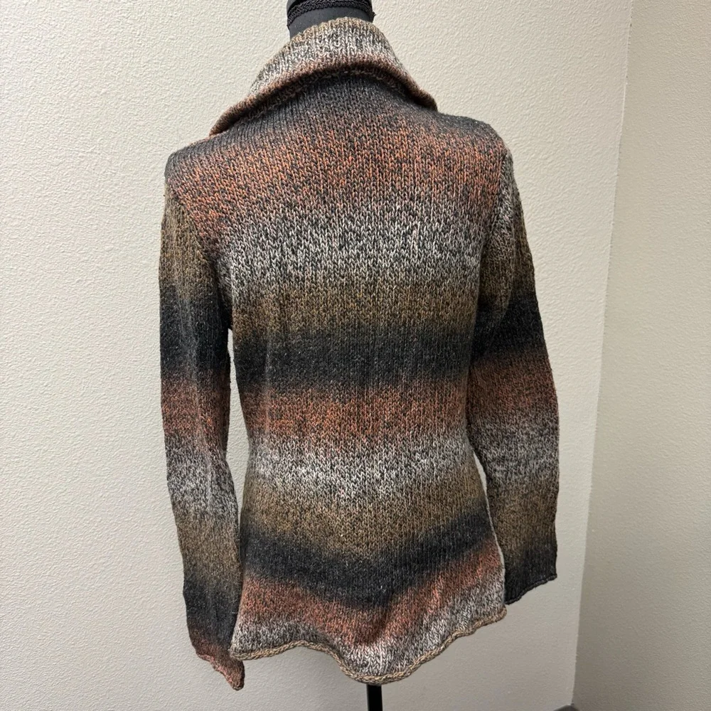 CAbi Brown Black Ombre Fringe Button Cardigan Sweater Small Boho